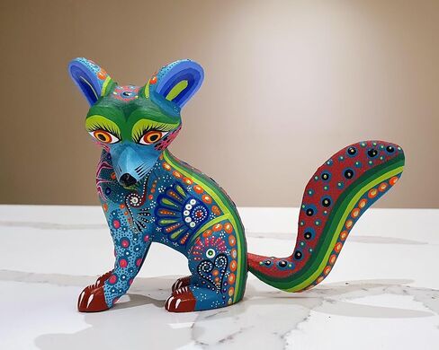 ALKIMIA INC Mexican Alebrije Fox Wood Carving Handcrafted Sculpture (Blue) in Saudi Arabia