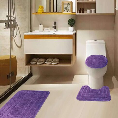 Golden Linens 3 Piece Bath Rug Set Solid Color Pattern Carved Extra Soft Touch and Absorbent Bathroom Rug (Bath mat 20" X 30" Contour 18" X 18" Lid Cover 20" X 20") #GL001 (Sage) in Saudi Arabia