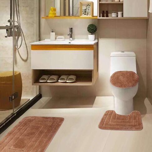 Golden Linens 3 Piece Bath Rug Set Solid Color Pattern Carved Extra Soft Touch and Absorbent Bathroom Rug (Bath mat 20" X 30" Contour 18" X 18" Lid Cover 20" X 20") #GL001 (Sage) in Saudi Arabia