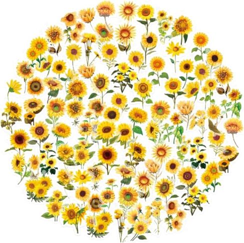 100Pcs Small Sunflower Stickers Transparent for Scrapbooking Water Bottle Laptop Junk Journal Collage Card Making Phone Case Envelope Planner DIY Crafts, 50 Designs in Saudi Arabia
