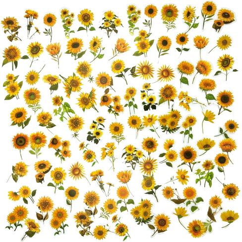 100Pcs Small Sunflower Stickers Transparent for Scrapbooking Water Bottle Laptop Junk Journal Collage Card Making Phone Case Envelope Planner DIY Crafts, 50 Designs in Saudi Arabia