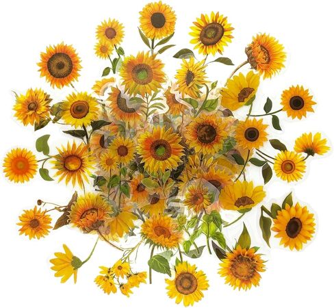 100Pcs Small Sunflower Stickers Transparent for Scrapbooking Water Bottle Laptop Junk Journal Collage Card Making Phone Case Envelope Planner DIY Crafts, 50 Designs in Saudi Arabia