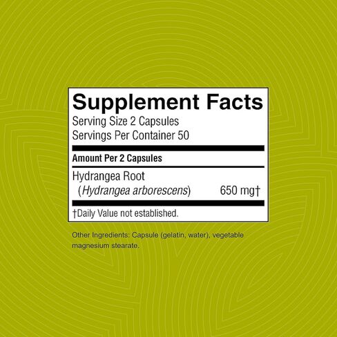 Nature's Sunshine Hydrangea، 100 كبسولة، 650 مجم من جذور الكوبية النقية تدعم الجهاز البولي والكلى بصفاتها المذيبة الطبيعية in Kuwait