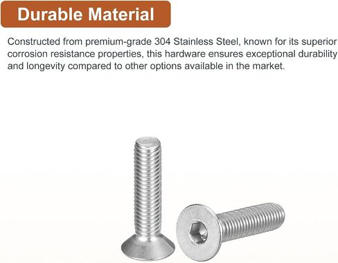 M8-1.25 x 20mm Flat Head Socket Cap Screws, 15 Pack 304 Stainless Steel Hex Socket Flat Head Screws, Full Thread, Countersunk Bolts in Saudi Arabia