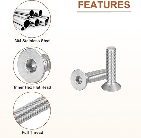 M8-1.25 x 20mm Flat Head Socket Cap Screws, 15 Pack 304 Stainless Steel Hex Socket Flat Head Screws, Full Thread, Countersunk Bolts in Saudi Arabia