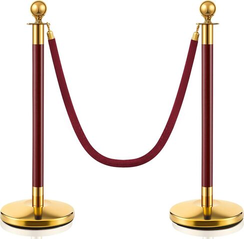 Landhoow 2 Pcs Stanchions and Velvet Ropes 5 ft Carpet Ropes and Stainless Steel Poles Post Crowd Control Safety Barriers for Hotel Wedding Offices Red Carpet Events Party Supplies(Dark Red, Gold) in Saudi Arabia