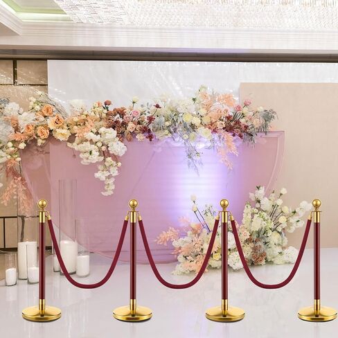 Landhoow 2 Pcs Stanchions and Velvet Ropes 5 ft Carpet Ropes and Stainless Steel Poles Post Crowd Control Safety Barriers for Hotel Wedding Offices Red Carpet Events Party Supplies(Dark Red, Gold) in Saudi Arabia