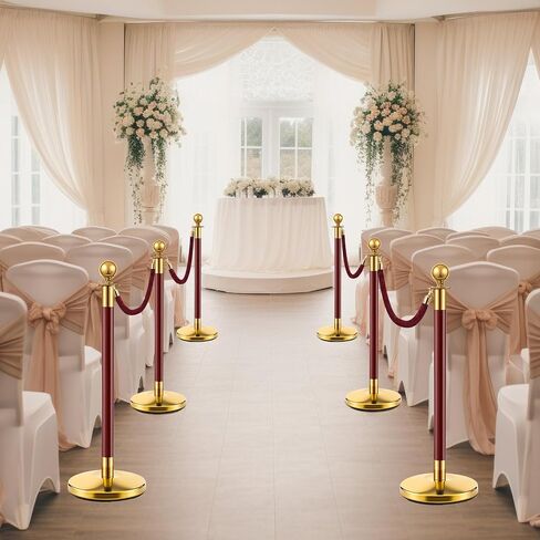 Landhoow 2 Pcs Stanchions and Velvet Ropes 5 ft Carpet Ropes and Stainless Steel Poles Post Crowd Control Safety Barriers for Hotel Wedding Offices Red Carpet Events Party Supplies(Dark Red, Gold) in Saudi Arabia