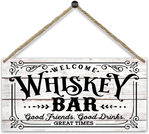 Rustic Hanging Wood Sign, Welcome Whiskey Bar Good Friends Good Drinks, Home Decor Wall Hanging Plaque with Rope, Front Door Decor Fence Christmas Party Supplies, Wooden Art Gift for Dad Him -45 in Saudi Arabia