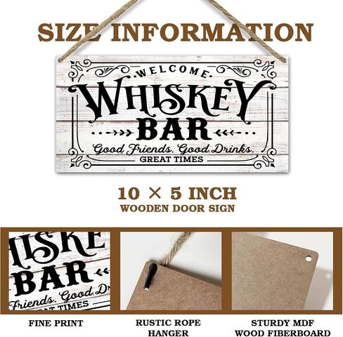 Rustic Hanging Wood Sign, Welcome Whiskey Bar Good Friends Good Drinks, Home Decor Wall Hanging Plaque with Rope, Front Door Decor Fence Christmas Party Supplies, Wooden Art Gift for Dad Him -45 in Saudi Arabia