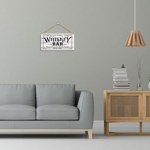 Rustic Hanging Wood Sign, Welcome Whiskey Bar Good Friends Good Drinks, Home Decor Wall Hanging Plaque with Rope, Front Door Decor Fence Christmas Party Supplies, Wooden Art Gift for Dad Him -45 in Saudi Arabia