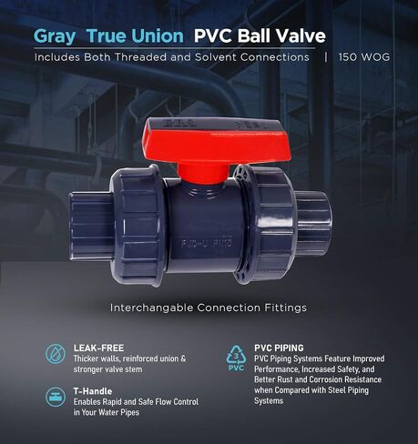 Midline Valve Heavy Duty PVC True Union Ball Valve Pink Handle 3/4'' FIP/Solvent Connections Grey Plastic (482UT034) in Saudi Arabia