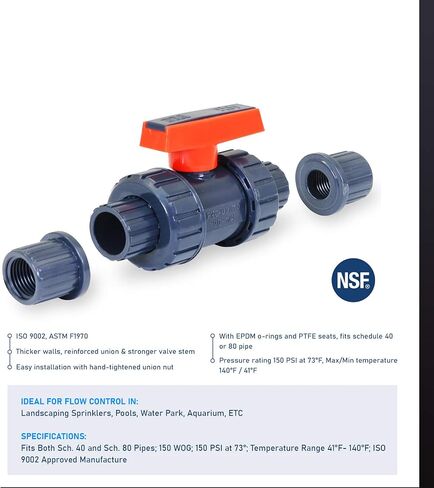 Midline Valve Heavy Duty PVC True Union Ball Valve Pink Handle 3/4'' FIP/Solvent Connections Grey Plastic (482UT034) in Saudi Arabia
