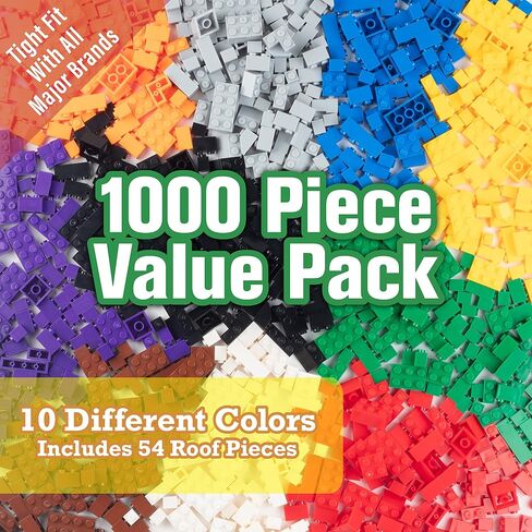 SCS Direct Building Block Bricks - 1000 Pc Bulk Set of Unique Clear Color with 54 Roof Pieces - Compatible and Tight Fit with All Major Brands-Great for Activity Tables, Creativity & School Projects in Saudi Arabia