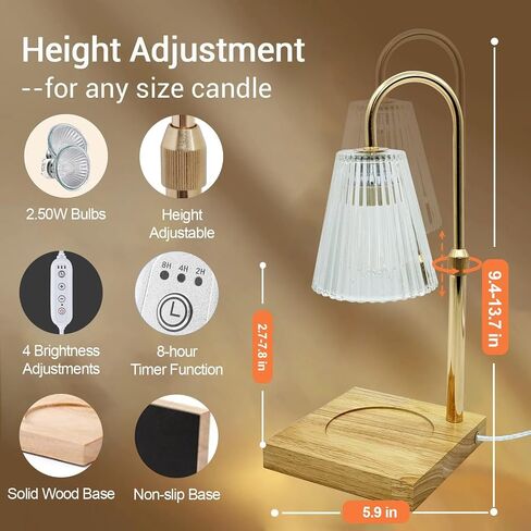 Candle Warmer Lamp with Timer and Light Dimmer Control, Adjustable Height Feature with 2 Bulbs, Dimmable Electric Candle Warmer for Jar Candles (White) in Saudi Arabia