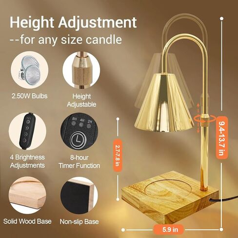 Candle Warmer Lamp with Timer and Light Dimmer Control, Adjustable Height Feature with 2 Bulbs, Dimmable Electric Candle Warmer for Jar Candles (White) in Saudi Arabia
