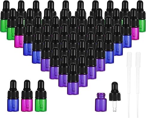 PATIKIL 2ml Glass Dropper Bottle, 60Pcs Leakproof Essential Oils Sample Liquid Perfume Container with 2 Plastic Pipettes for Storage Travel, 4 Colors in Saudi Arabia