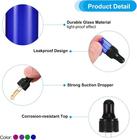PATIKIL 2ml Glass Dropper Bottle, 60Pcs Leakproof Essential Oils Sample Liquid Perfume Container with 2 Plastic Pipettes for Storage Travel, 4 Colors in Saudi Arabia