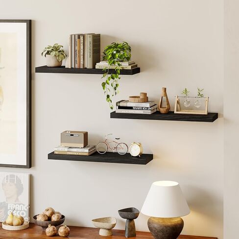 أرفف عائمة من Fixwal مقاس 23.6 بوصة للجدار، مجموعة من 3 أرفف خشبية، رف جداري لمنزل المزرعة للحمام وغرفة النوم وغرفة المعيشة والمطبخ (أبيض) in Kuwait