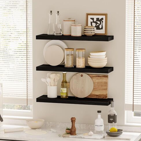 أرفف عائمة من Fixwal مقاس 23.6 بوصة للجدار، مجموعة من 3 أرفف خشبية، رف جداري لمنزل المزرعة للحمام وغرفة النوم وغرفة المعيشة والمطبخ (أبيض) in Kuwait