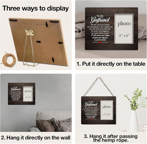 إطار صورة هدية لصديقة qtumes، هدايا صديقة من صديقها، هدايا رومانسية لصديقتها، إطار صور خشبي ريفي إلى صديقتي، حامل على الحائط وسطح الطاولة - صورة مقاس 4 × 6 بوصات in Kuwait