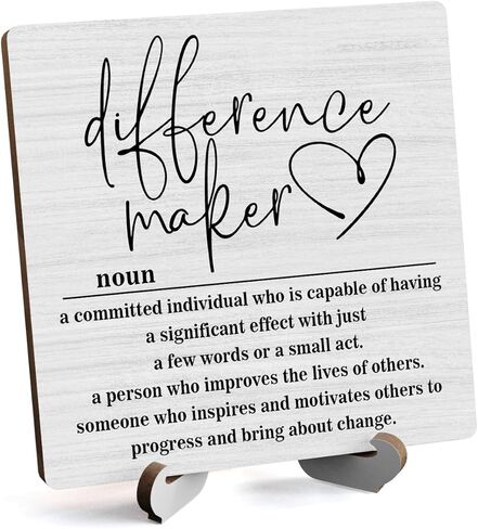 Wooden Table Sign Gift Difference Maker Definition Desk Decor Wood Plaque With Stand Unique Gift Ideas for Boss Women Best Mom Coworker Teacher Office(Black)-A03 in Saudi Arabia