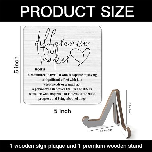 Wooden Table Sign Gift Difference Maker Definition Desk Decor Wood Plaque With Stand Unique Gift Ideas for Boss Women Best Mom Coworker Teacher Office(Black)-A03 in Saudi Arabia