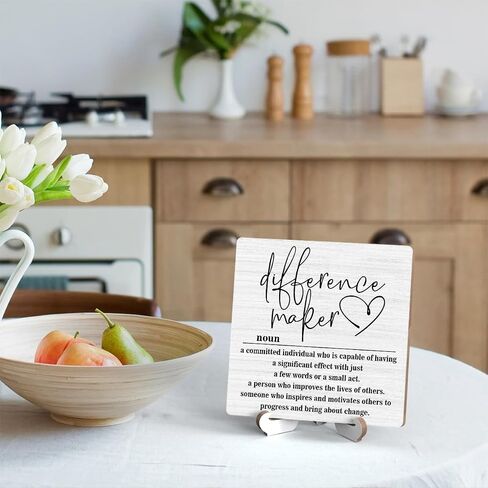 Wooden Table Sign Gift Difference Maker Definition Desk Decor Wood Plaque With Stand Unique Gift Ideas for Boss Women Best Mom Coworker Teacher Office(Black)-A03 in Saudi Arabia