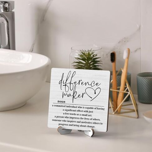 Wooden Table Sign Gift Difference Maker Definition Desk Decor Wood Plaque With Stand Unique Gift Ideas for Boss Women Best Mom Coworker Teacher Office(Black)-A03 in Saudi Arabia