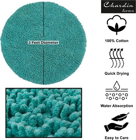 Chardin home Navy Blue Round Bath Mat | 2 feet Boho Bathroom Rug | Also Perfect for Kids Rooms, Nurseries, Bedside, dorms, Half Baths and Powder Rooms | Machine Washable, Soft & Plush in Saudi Arabia