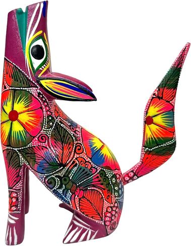 JDProvisions Pink Howling Wolf Coyote Alebrije, Oaxaca Folk Art Wooden Hand Carved and Painted 6" Figurine by La Mexicana Imports in Saudi Arabia