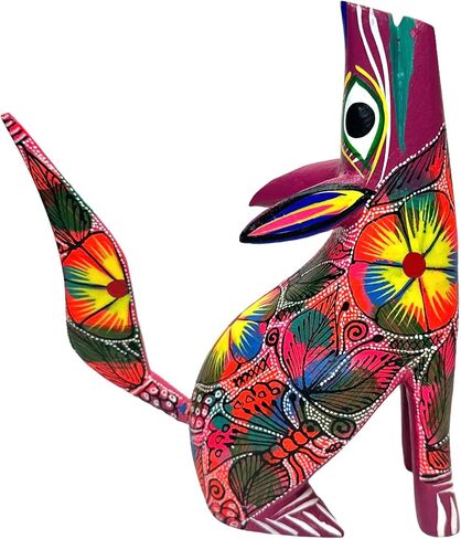 JDProvisions Pink Howling Wolf Coyote Alebrije, Oaxaca Folk Art Wooden Hand Carved and Painted 6" Figurine by La Mexicana Imports in Saudi Arabia
