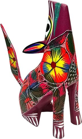 JDProvisions Pink Howling Wolf Coyote Alebrije, Oaxaca Folk Art Wooden Hand Carved and Painted 6" Figurine by La Mexicana Imports in Saudi Arabia
