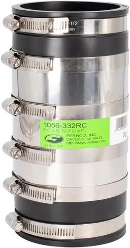 Fernco 4-inch XL Flexible Pipe Coupling Connector Fitting with Stainless Shield, Below Ground Plastic, Cast Iron, Steel in Saudi Arabia