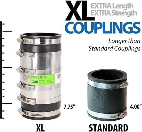 Fernco 4-inch XL Flexible Pipe Coupling Connector Fitting with Stainless Shield, Below Ground Plastic, Cast Iron, Steel in Saudi Arabia