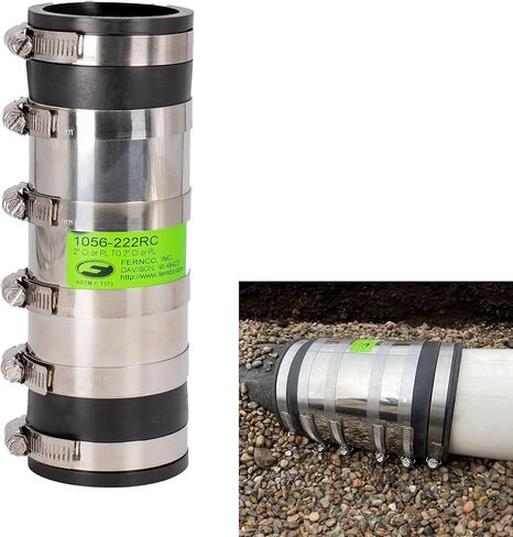 Fernco 4-inch XL Flexible Pipe Coupling Connector Fitting with Stainless Shield, Below Ground Plastic, Cast Iron, Steel in Saudi Arabia