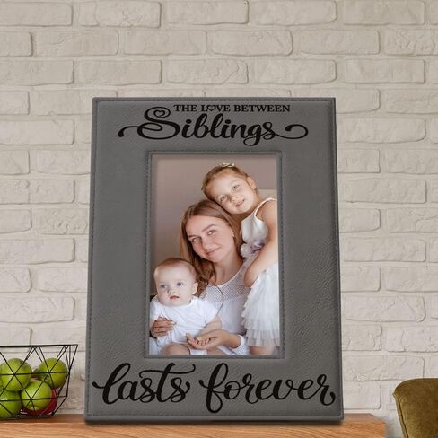 KATE POSH - SIBLINGS Engraved Leather Picture Frame - Gifts for Best Friends, Christmas Gifts, Brother & Sister, Birthday Gifts (5x7-Vertical) in Saudi Arabia