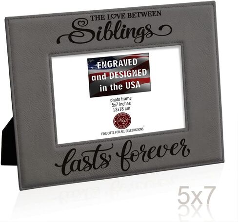 KATE POSH - SIBLINGS Engraved Leather Picture Frame - Gifts for Best Friends, Christmas Gifts, Brother & Sister, Birthday Gifts (5x7-Vertical) in Saudi Arabia