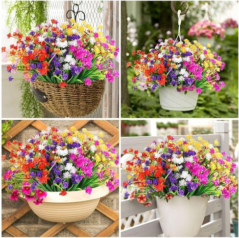 Artificial Flowers for Outdoors Fake Plants Uv Resistant, Faux Plastic Daffodils Flower for Spring Planters Outdoor Front Porch Backyard Garden Porch Patio Decoration (Purple, 7 Bundles) in Saudi Arabia