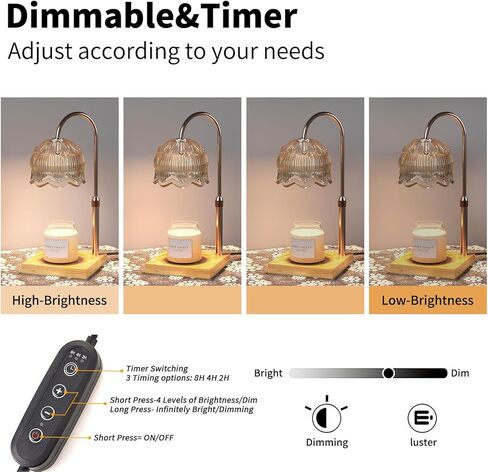 Candle Warmer Lamp, Electric Candle Lamp Warmer with Timer, Dimmable Wax Melt Warmer for Scented Wax with 2 Bulbs, Height Adjustable Electric Melter for Jar Candles, Home Decor and Gift for Mom in Kuwait
