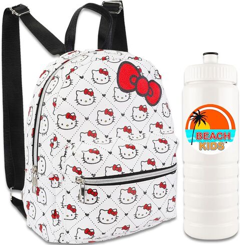 Hello Kitty Mini Backpack for Girls - 10" Faux Leather Hello Kitty Backpack with Front Pocket Plus Bottle | Hello Kitty Backpack Bundle in Saudi Arabia