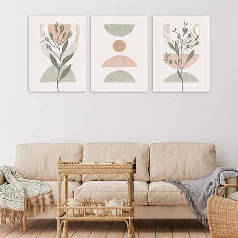 Boho Wall Art Set of 3, Boho Wall Decor, Minimalist Neutral Geometric Line Canvas Artwork Paintings, Framed Abstract Botanical Boho Room Decor for Living Room, Bedroom, Bathroom, Office, Home Decor in Saudi Arabia