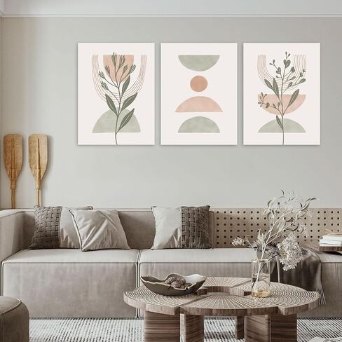 Boho Wall Art Set of 3, Boho Wall Decor, Minimalist Neutral Geometric Line Canvas Artwork Paintings, Framed Abstract Botanical Boho Room Decor for Living Room, Bedroom, Bathroom, Office, Home Decor in Saudi Arabia
