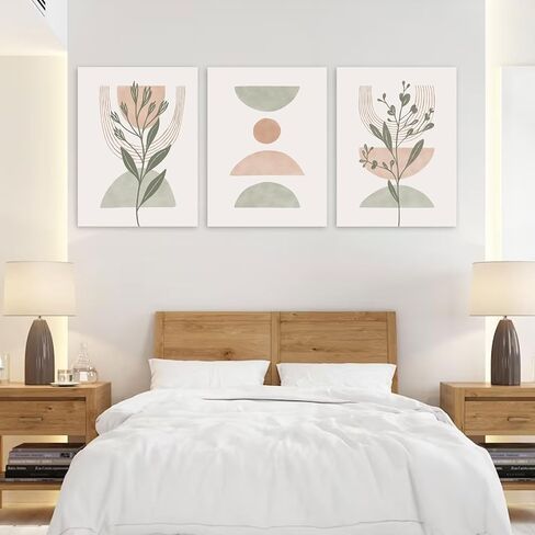 Boho Wall Art Set of 3, Boho Wall Decor, Minimalist Neutral Geometric Line Canvas Artwork Paintings, Framed Abstract Botanical Boho Room Decor for Living Room, Bedroom, Bathroom, Office, Home Decor in Saudi Arabia