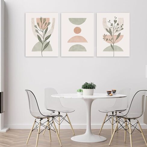 Boho Wall Art Set of 3, Boho Wall Decor, Minimalist Neutral Geometric Line Canvas Artwork Paintings, Framed Abstract Botanical Boho Room Decor for Living Room, Bedroom, Bathroom, Office, Home Decor in Saudi Arabia