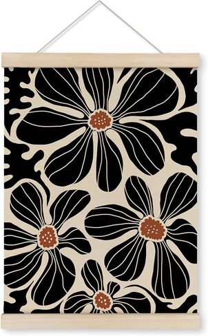 HRQKO Boho Black Flowers Hanger Frame Set of 2, Botanical Wall Art, Boho Floral Poster Wall Art with Wooden Frames, Boho Black Abstract Wall Hanging Decor for Living Room Bedroom, 12x16 Inch in Saudi Arabia