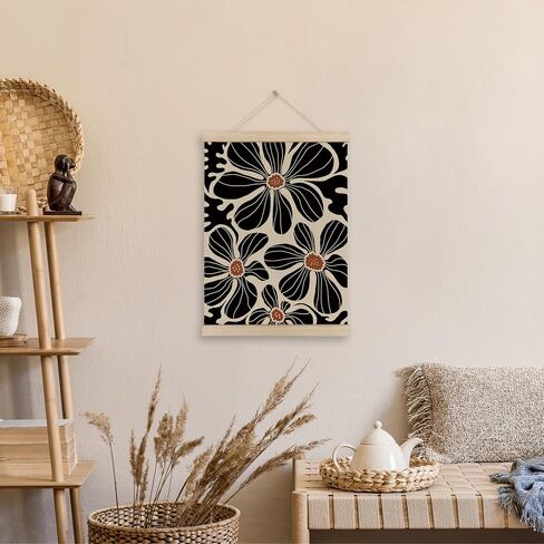 HRQKO Boho Black Flowers Hanger Frame Set of 2, Botanical Wall Art, Boho Floral Poster Wall Art with Wooden Frames, Boho Black Abstract Wall Hanging Decor for Living Room Bedroom, 12x16 Inch in Saudi Arabia