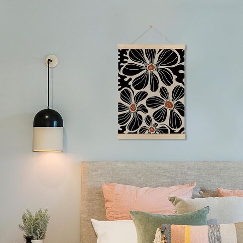 HRQKO Boho Black Flowers Hanger Frame Set of 2, Botanical Wall Art, Boho Floral Poster Wall Art with Wooden Frames, Boho Black Abstract Wall Hanging Decor for Living Room Bedroom, 12x16 Inch in Saudi Arabia
