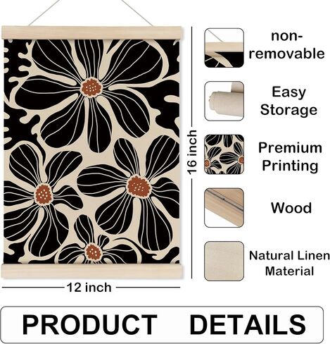 HRQKO Boho Black Flowers Hanger Frame Set of 2, Botanical Wall Art, Boho Floral Poster Wall Art with Wooden Frames, Boho Black Abstract Wall Hanging Decor for Living Room Bedroom, 12x16 Inch in Saudi Arabia