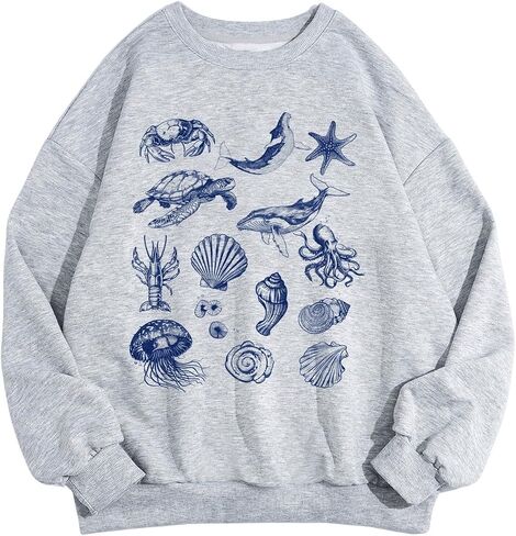 SHENHE Women's Oversized Graphic Sweatshirt Crewneck Cute Animal Print Top Sweatshirt in Saudi Arabia